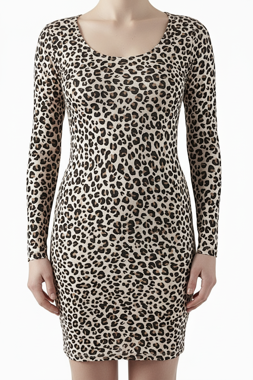 Kleid mit langen Ärmeln French Terry Leopard