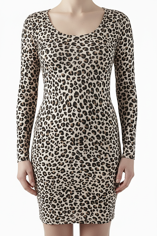 Kleid mit langen Ärmeln French Terry Leopard