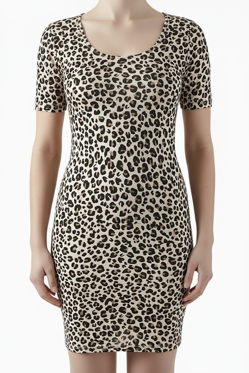 Kleid mit kurzen Ärmeln French Terry Leopard